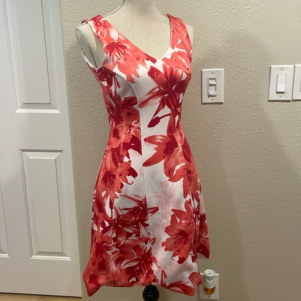 INC Red and White Floral Print Dress